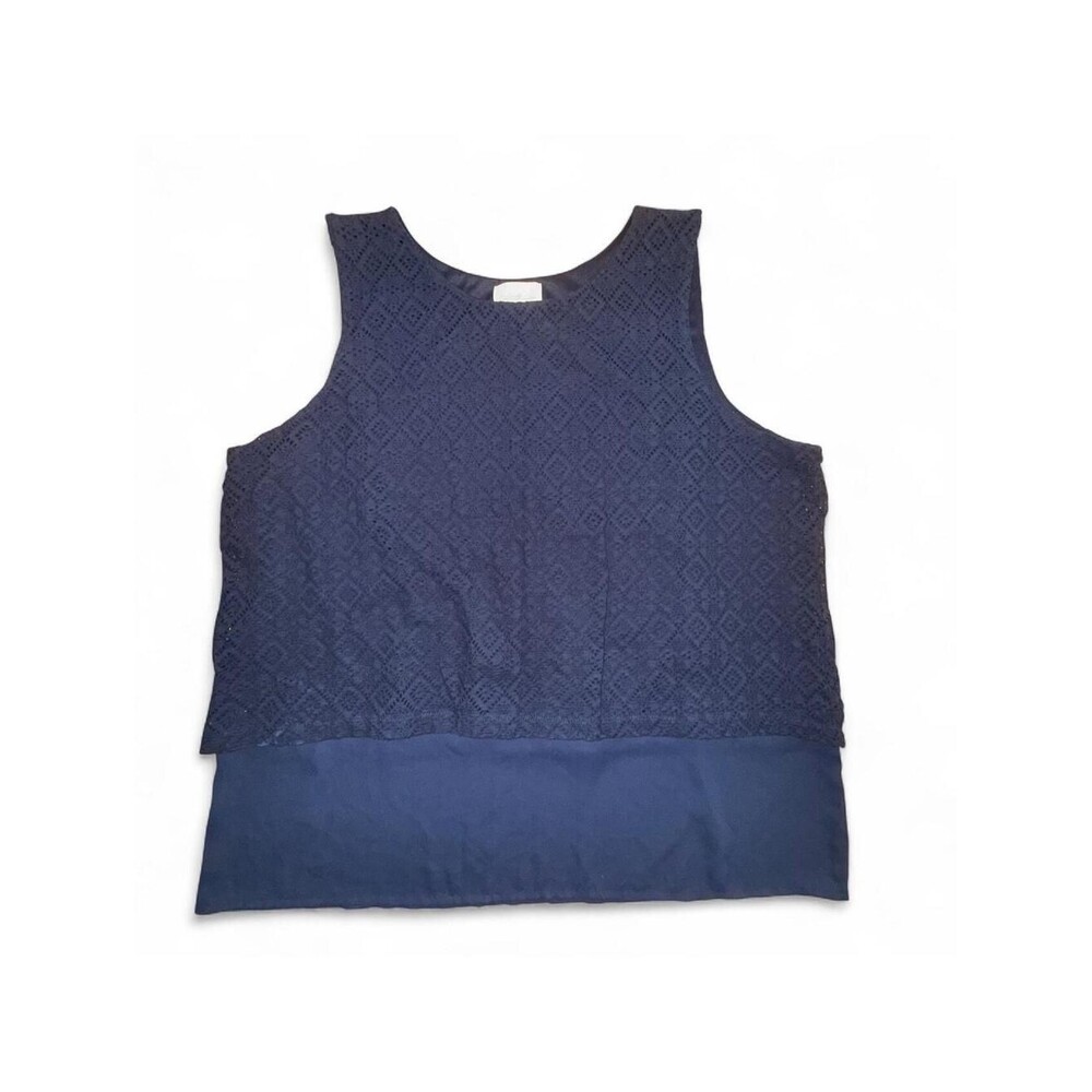 Jaclyn Smith Collection Navy Blue Crochet Lace Layered Tank Top 💙✨